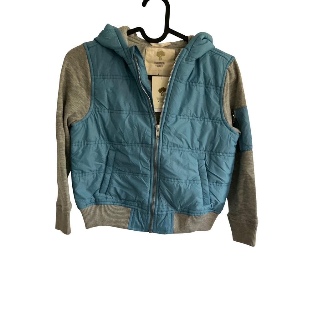 Tucker + Tate Kids Blue Quilted Puffer Hooded Jacket Grey Sleeves BY408673LB 6